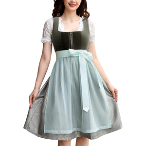 Robe de demoiselle d'honneur à manches courtes, tenue bavaroise traditionnelle, dirndl à lacets, tenue une pièce, dirndl pour femmes adultes - Product Image 1