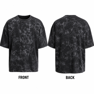 Oversized <b>Tie</b>-Dye Cotton T-Shirt <b>Men's</b> Short Sleeve O-Neck Street Style Jersey Fabric <b>Black</b> Patterned Drop Shoulder Fit - Product Image 4