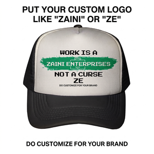 Casquette de camionneur ZAINI Premium en sergé de coton 260 GSM, 5 panneaux, noir et blanc, dos en maille, impression DTF personnalisée, logo brodé, imperméable - Product Image 1