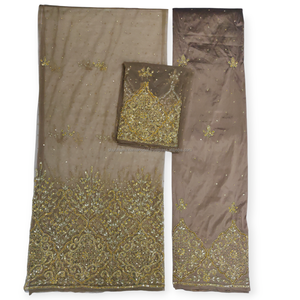 Envoltorios de diadema Africana George hechos a mano nigerianos de color marrón oscuro para mujer, seda cruda transpirable de alta calidad de 2,5 yardas - Product Image 3