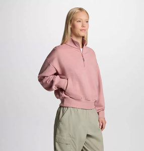 Custom Women's <b>Hooded</b> Winter Half <b>Zip</b> Fleece Sweatshirt-Loose Fit Solid Color Oversized Drop Shoulder Breathable & Anti-Wrinkle - Product Image 4