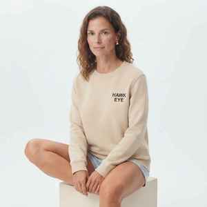 Sweat-shirt à col rond pour femme, imprimé œil de faucon beige, 100% coton, vêtements décontractés pour l'automne - Product Image 5