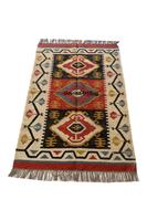 Vintage Geometric Diamond Motif Handloom Kilim Eco-Friendly Multicolor Wool Jute Area Rug for Living Room Bedroom Decor