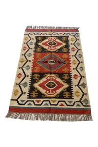 Tapis de salon rectangulaire en laine tufté à la main, motif géométrique, écologique, à poils moyens, avec envers en latex, nettoyage localisé, par Krafterscustom - Product Image 5