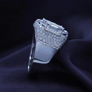 Bague de mariage et de fiançailles pour homme style Hip Hop, sertie de pierres en forme de baguette, en argent sterling 925, monture carrée, entièrement pavée de pierres, pour cadeaux de mariage - Product Image 4