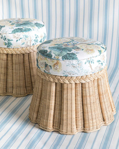 Otomana Redonda de Ratán de Lujo con Cojín Tapizado Estampado, Taburete de Mimbre Natural Tejido a Mano, Mueble Decorativo Elegante - Product Image 3