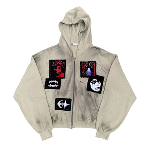 Prix de gros – Sweat à capuche unisexe en coton 100 %, délavé à l'acide, avec patch tissé, de haute qualité, style streetwear, effet vieilli, idéal pour l'hiver - Product Image 1