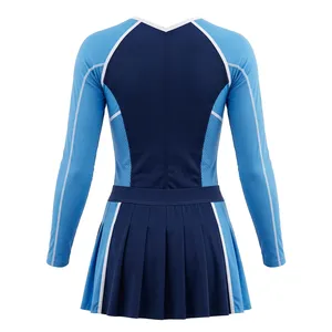 Conjunto de Falda de Tenis Unisex Azul Oscuro y Azul Claro de Manga Larga, Uniforme Deportivo Transpirable de Poliéster con Estampado Digital para Adultos - Product Image 2