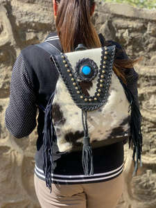 Mochila de cuero de piel auténtica hecha a mano para el pelo, mochila de piel de vaca auténtica Unisex, mochila occidental con flecos, bolsas con cordón - Product Image 3