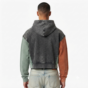 Vintage Acid Wash Custom Zip Up Hoodies Distressed <b>Sleeve</b> <b>Detachable</b> Zipper Men Heavyweight Streetwear Fleece Pullover supplier - Product Image 3