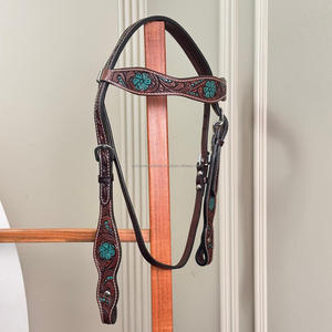 Handcrafted Western Horse Headstall Floral Hand <b>Tooled</b> <b>Leather</b> with Turquoise Accents & Adjustable Buckles for Equestrian Tack - Product Image 5
