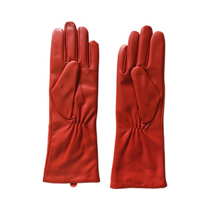 Red Leather <b>Gloves</b> With Bow Detail Wrist Length Sweet Style For Winter Casual Wear - Product Image 3