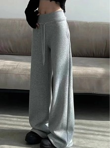 Pantalones Anchos de Cintura Alta con Cordón Elástico para Mujer, Color Sólido, Corte Holgado, Largos, Negros, de Punto, Poliéster, Primavera, HOOGLE ENTERPRISES - Product Image 3