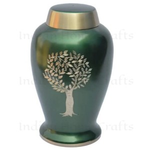 Gold Brass Cremation Burial Urn Metal <b>Memorial</b> Adult Ashes Keepsake Coffin Tree Design European 220 Cubic Inch Customizable - Product Image 2