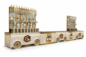 Carrito de Bebidas Móvil de Acero Inoxidable de Lujo |   Barra de Bar del Hotel Gold & White |   Estación de Servicio Premium para Catering y Eventos - Product Image 6