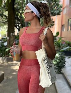 Womens Workout Sets 2 Piece Seamless Square <b>Neck</b> Sports Bra <b>Padded</b> Butt Lifting Leggings High Waist Yoga Gym Outfits - Product Image 3