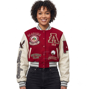 New Hot Selling Custom Cool Style Wool <b>Winter</b> Varsity <b>Jackets</b> Baseball letterman <b>Jacket</b> for women lady crop Wholesale Customized - Product Image 2