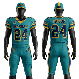 Mens American Football Uniform high quality polyester spandex mesh royal blue <b>white</b> <b>panel</b> stripe custom tackle sublimation logo - Product Image 3