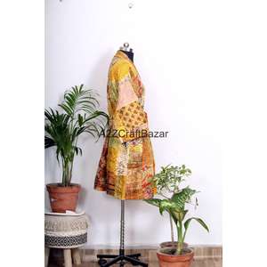 Kimono Ligero de Algodón para Mujer, Diseño Floral, Bolsillos Kantha, Kimono de Lujo Transpirable con Parches - Product Image 5