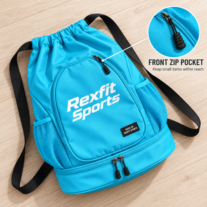 Mochila personalizada para raqueta de squash con cordón ajustable, bolsillo frontal con cremallera, soporte lateral de malla, correas ajustables y compartimento inferior independiente. - Product Image 6