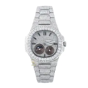 Charme Volledig Bevroren Nieuwe Trendy Romal Wijzerplaat Chronograaf D Vvs Moissanite Premium Kwaliteit Diamanten Horloge Kantoorkleding Heren Horloge