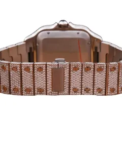 Montre personnalisée en quartz avec diamants Moissanite, cadran à chiffres romains, bracelet en acier inoxydable, luxe et mode - Product Image 4