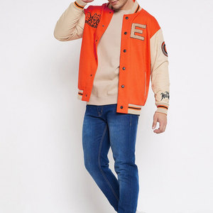 Chaqueta Varsity Naranja para Hombre con Logotipo Predator Bordado, Parche con Letra E en la Manga, Estilo HIGH STREET, Corte Regular, Cuello Alto - Product Image 3