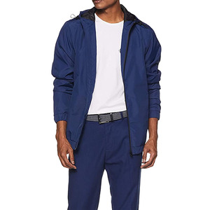 <b>Men's</b> Blue Hooded Windproof Racer <b>Jacket</b> With Zipper Closure Casual Autumn Wear - Product Image 2