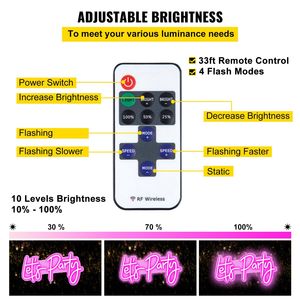 Enseigne néon rose 23''x10'' à luminosité réglable, avec télécommande, pour décoration murale 'Let's Party' et événements de mariage - Product Image 3