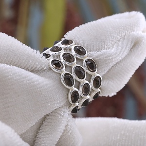 Natural Smoky Quartz Oval <b>Eternity</b> Band <b>Ring</b> 925 Sterling <b>Silver</b> Triple Stackable Band Handmade Fine Jewelry for Women Wholesale - Product Image 3