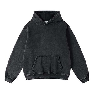 Sudaderas con capucha para hombre, estilo vintage, oversize, de felpa con lavado ácido, de peso pesado, estilo streetwear, negras - Product Image 1