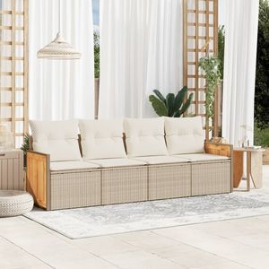 Conjunto de Sofás de Jardín Beige con Cojines Blanco Crema - Product Image 1