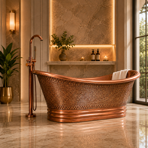 Baignoire ovale autoportante de luxe Daystar Trade, fabriquée à la main, blanche avec intérieur doré, baignoire en cuivre sans couvercle pour adultes - Product Image 2