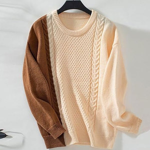 Women's 100% Cotton Crew Neck Pullover Solid Color Casual Autumn Knit Sweater Regular Sleeve Flat Knitted Breathable - Product Image 1