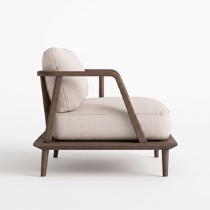 Sillón de Diseño Escandinavo de Una Plaza, Tapizado en Tela, Cojín de Espuma, Brazos Curvos, Forma Cuadrada, Estructura de Madera Maciza, para Sala de Estar - Product Image 2