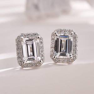 VIBHINI 14k Solid White <b>Gold</b> 1.5ct <b>Emerald</b> Cut E VS1 IGI Certified Lab Grown Diamond Stud <b>Earrings</b> Rhodium Plated Pave Everyday - Product Image 1