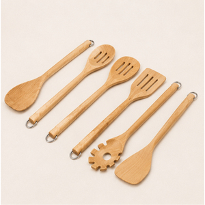 Ensemble de 4 cuillères de cuisine écologiques en bois de hêtre de qualité supérieure, ustensiles en bois résistants à la chaleur avec boucles de suspension pour la maison - Product Image 3