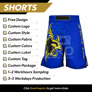 Pantalones Cortos de Muay Thai MMA Personalizados para Hombre, Sublimados, con Patrón de Pantera Azul y Amarillo, Secado Rápido, 100% Poliéster, 160g, Equipo de Entrenamiento de Kickboxing - Product Image 2