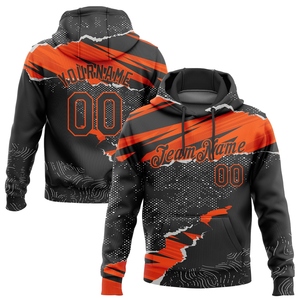 Wholesale Direct Industry Best Selling Custom Stitched Black <b>Orange</b> 3D Pattern Design Torn <b>Paper</b> Style Sports Pullover Hoodie - Product Image 1