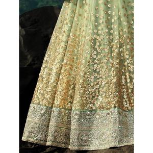 Awesome Zeel Clothing Green <b>Sequins</b> Net Semi-Stitched Reception Wear Lehenga Choli 2.5kg/2kg - Product Image 2