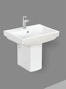 Lavabo Cuadrado de Cerámica para Colgar en la Pared, Moderno, con Pedestal Medio, ExoticaWash, Lavabos Compactos Flotantes para Baño, Lavabo de Calidad Premium - Product Image 1