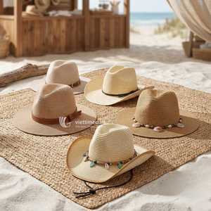 Straw <b>Hat</b> for Unisex Fedora & Cowboy Sun <b>Hat</b>, <b>Summer</b> Beach Panama <b>Hat</b> with Shell, Bead & Leather Accents for Outdoor Travel - Product Image 6