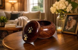 Urna Funeraria de Madera Vintage para Mascotas, Color Marrón, con Tapa y Base con Huella de Pata, para Exhibición Conmemorativa - Product Image 2