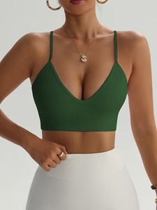 Women High Support Sports <b>Bra</b> Camisole Scoop Neck Athletic Vest Front Quick Dry <b>Low</b> <b>Back</b> Ribbed Underband Running Top Gymwear - Product Image 1