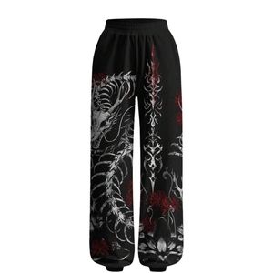 Women Gothic Dragon <b>Skeleton</b> Graphic Wide Leg Sweatpants High Waist Loose Baggy Joggers Casual Streetwear Custom Wholesale Pants - Product Image 1