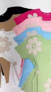 T-shirt d'été vintage pour femme en coton, crocheté, manches courtes, coupe classique, avec broderie mignonne en forme de cœur et nœud, motif dessin animé - Product Image 3