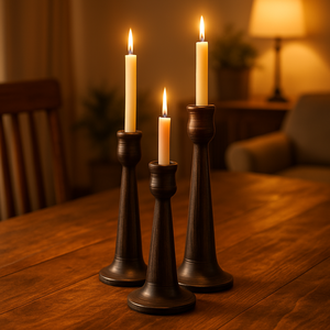 Rustic Black Handcrafted Wood <b>Candle</b> Holder Tall Farmhouse Home Decor - Product Image 5