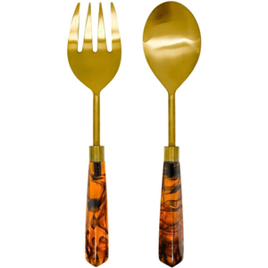 Luxury Gold <b>Cutlery</b> 5 Piece Spoon <b>Set</b> Resin Handle Mirror Polish Salad Serving Spoon Fork Knife for Party Dining - Product Image 5