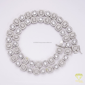 Collar de tenis de plata de ley 925 con diamantes cultivados en laboratorio, diseño de eslabones mixtos y patrón de piedras redondas y cuadradas, joyería de lujo al por mayor - Product Image 3