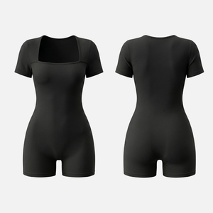 Mono Deportivo de Yoga para Mujer, de Alta Calidad, Manga Corta, Cuello Cuadrado, Sin Costuras, Spandex/Nailon, Color Sólido - Product Image 6